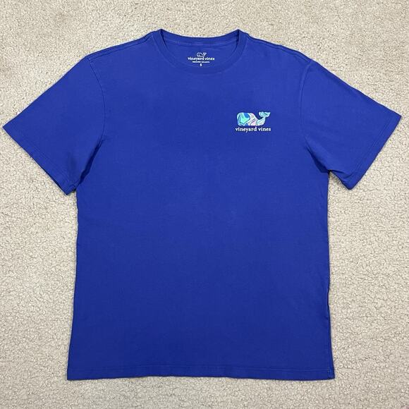 Vineyard Vines Men’s Blue Tropical Floral Whale Short Sleeve T Shirt Size Small - Picture 2 of 4